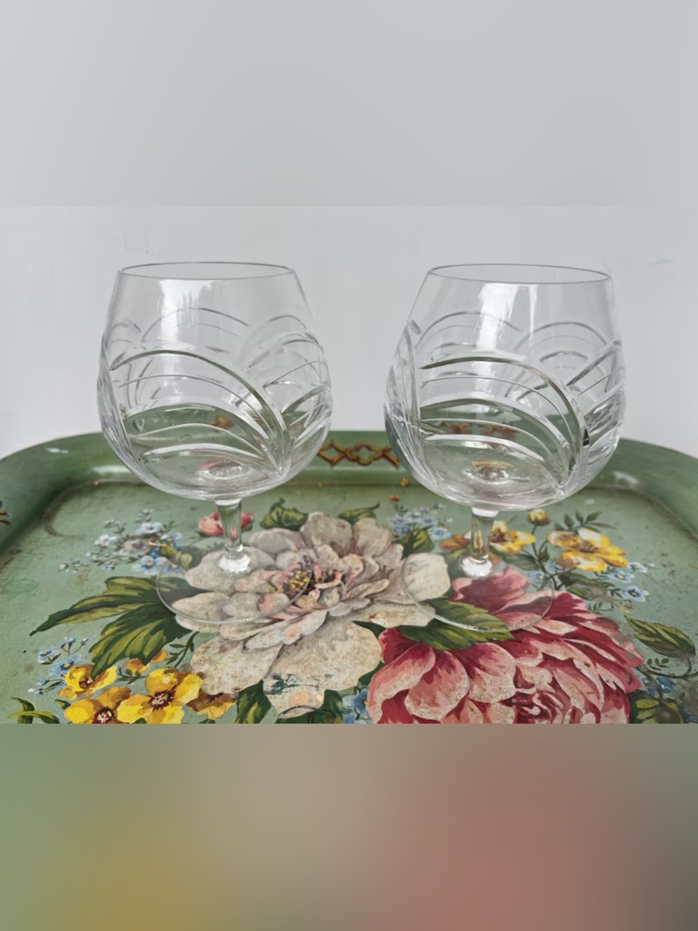 Vintage Rogaska Maestro Art Deco Crystal Brandy Snifter Whiskey Glasses Set of 2